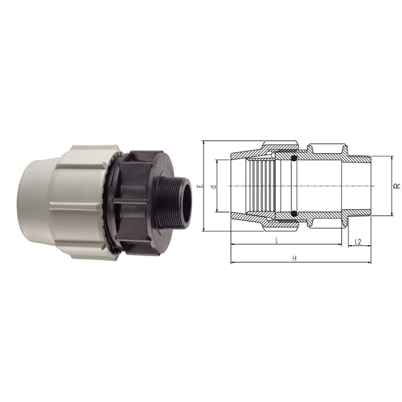 RACCORDO MASCHIO COMPRESSIONE 20X1/2" ART.7020 PLASSON