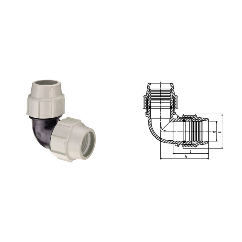 RACCORDO A GOMITO 90 COMPRESSIONE 32X32 AT.7050 PLASSON